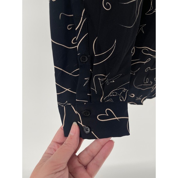 Carmen Marc Valo Black & Gold Art Deco Long Sleeve Button Down Blouse Size Large - Picture 4 of 7